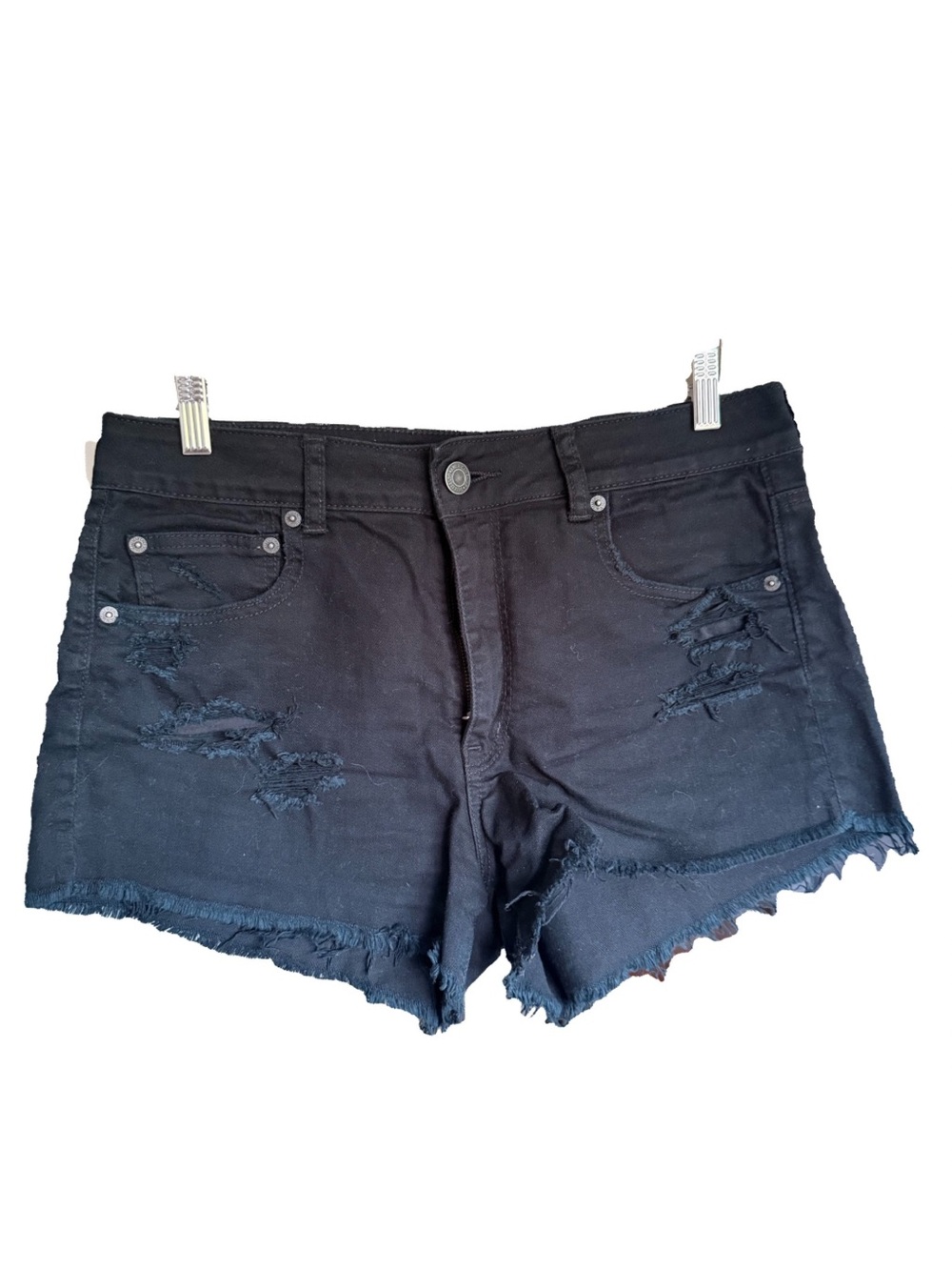 Black Distressed High-rise Denim Shorts